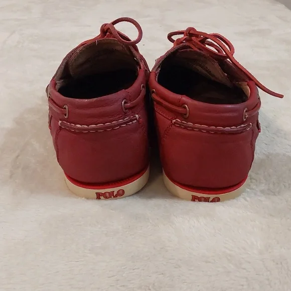 Polo Ralph Lauren Bienne II LU-BTS Mens Red Leather Boat Loafer Shoes Sizs 8.5 D - Picture 4 of 12